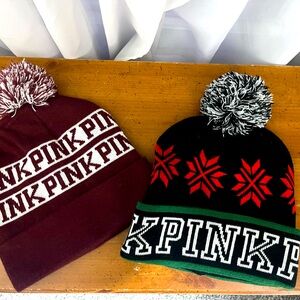 Two PINK Victoria Secret Winter Hats